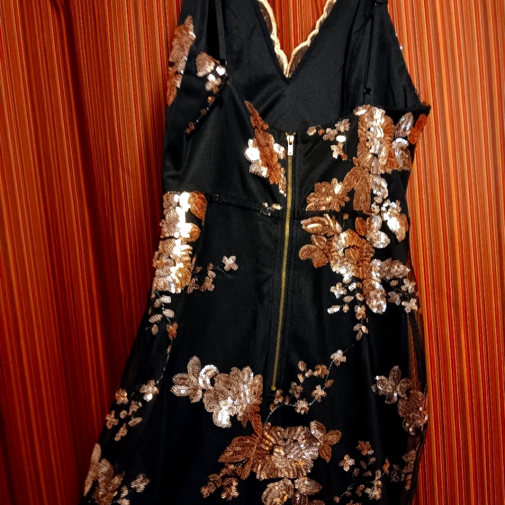 Black and Rose Gold mini sexy party dress